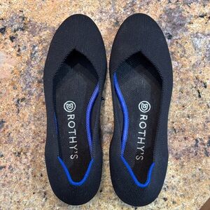 Rothy's Black Flats with Blue Trim